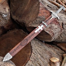 Handmade Damascus Steel Northman Viking Sword W/Scabbard Long Roman Sword picture