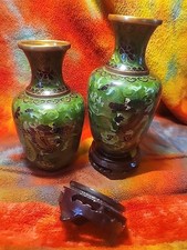 Two  Mid-20th Century Chinese Cloisonné Dragon Vases Oringinal Box picture