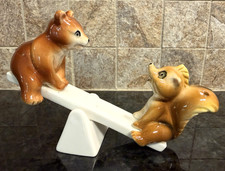 Vtg Anthropomorphic Bone China Bear/Squirrel See Saw Salt & Pepper Shakers picture