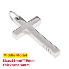 Mens Cross Pendant 4mm Thickness Solid 925 Sterling Smooth Jesus Christ Gifts picture