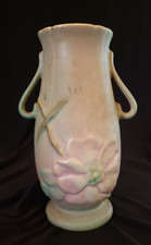 Vintage Weller Dogwood Magnolia Small Pottery Vase Double Handled Light Pink picture