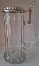 Miller Genuine Draft Glass Beer Stein Mug Pewter Lid 1990 Rastal Italy VINTAGE picture