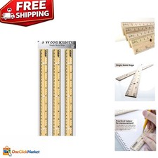 12 in Wooden Ruler, Metal Edge & Metric, 3 Count - Essential Measurement Tools picture