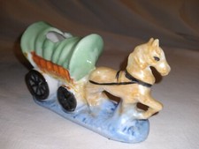 Figural Planter Vintage Ceramic Iridescent Horse & Wagon picture