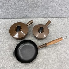 Vintage Cousances Brown Enameled Cast Iron Cookware Set - 3 Items / 5 Pcs Total picture