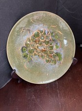 Vintage Enamel Studio Artist Mid Century Modern  Green Grapes Plate Wall Art picture