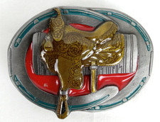 Buckles of America Western Saddle Belt Buckle BA-432 Enameled Pewter picture