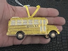 Piper K Yellow School Bus Shaped Ornament Encrusted w/ Yellow & White Crystals picture