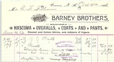 1896 Barney Brothers Canaan, NH clothing store billhead picture