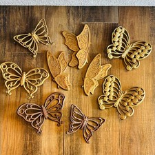 VTG Lot of 9 Butterfly Hanging Gold Tone Plastic Wall Art Plaque Gallery Retro  picture