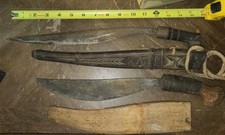 TWO OLD WW2 ERA PHILLIPINES KNIVES WITH HANDCARVED WOOD SHEATHS WYSIWYG REDUCED  picture