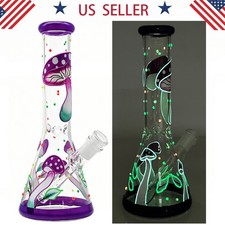 Hookah 10IN Glow in Dark Glass Bongs Water Pipes Smoking Beaker bong w/14mm bowl picture