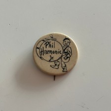 Vintage Phil Harmonic Jr Pinback Button Music Memorabilia Celluloid Pin picture