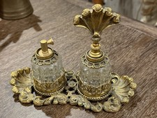 ORMOLU HOLLYWOOD REGENCY VINTAGE VANITY SET GOLD FILIGREE TRAY & PERFUME BOTTLES picture