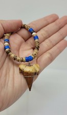 Resin Mako Shark Tooth Pendant Surfer Necklace for Men | Wooden Beads picture
