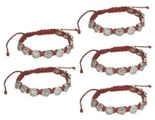 Red St Saint Benedict Silver Tone Medal Adjustable Cord Rosary Bracelet Set of 5 picture