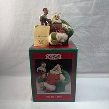 Vintage Kurt Adler Fabriche Coca Cola Santa in Green Chair Ornament Box Tag picture