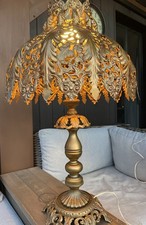 Vintage.  Hollywood Regency Filigree Metal  Lamp Shade.   Very Unique And Heavy picture