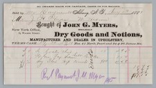 1881 Albany NY John G Myers Dry Goods & Notions Antique Billhead Invoice picture