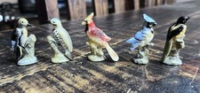 Vintage Set of 5 Celluloid Birds Figurines Cardinal Blue Jay Wood Pecker + picture