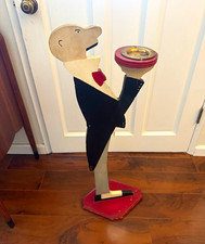 Vintage Wooden Butler Smoking Stand Figure Floor Standing Ashtray w/ Tray picture