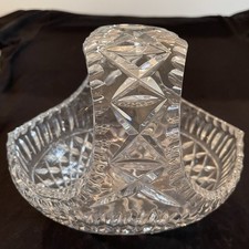 Vintage Cut Lead Crystal Basket With Diamond And Vertical Cut Design On Handle picture