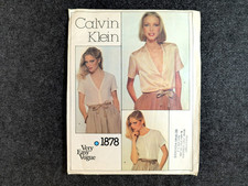 VTG 1978 Vogue Calvin Klein Women's Round and V-Neck Blouse Pattern 1878: Sz 12 picture