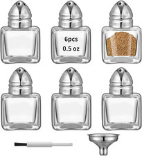 0.5 Oz Cube Shape Small Salt and Pepper Shakers with Tone Tops Clear Mini Glass picture