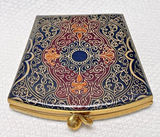 Vintage Beautiful Leather Powder Compact Gold Tooled Design 3.5 x 3 1/4