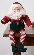 VTG Santa Elf Shelf Sitter Doll Posable Red Velvet Striped Legs 18