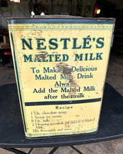 Nestlé's Vintage Malted Milk Advertising Tin Can, 25 lbs, Beige/Green picture