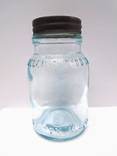 ANTIQUE AQUA MELLIN'S FOOD CO. GLASS JAR SMALL SIZE EX. CONDITION W/ORIG. TOP picture