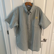 Vintage BP British Petroleum Gas Oil Shirt Men XXL 2XL Green Pinstripe Station picture