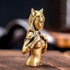 CHOVY 1PC Vintage Brass Cat-Eared Girl Statue - Cute, Sexy, and Elegant Art D... picture