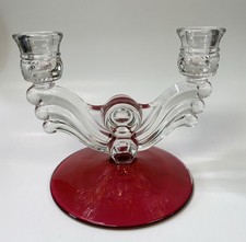 1 Tiffin-Franciscan Kings Crown Ruby Flashed Double Light Candle Holder picture