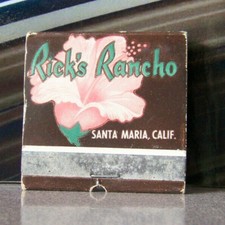 Rare Vintage Matchbook E6 Santa Maria California Rick's Rancho Flower Hotel Bowl picture