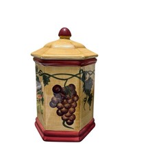 Vintage Nonni’s Tuscan Grapes Ceramic Cookie Jar Canister Sealing Lid 10” picture