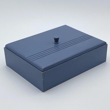 Vintage Periwinkle Blue Wooden Keepsake Box Art Deco Lid Jewelry Storage Case picture