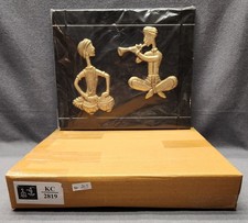 NEW Brass Indian Musician Pair Wood Panel Frame Wall Hanging Art Shehnai Drums picture