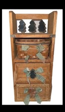 Fun Vintage Rustic Primitive Wood Hanging Wall Shelf Drawers & Basket 14“  picture