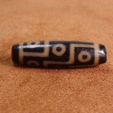 Vintage Tibetan Old Agate Dzi Beads 9 Eyed Amulet Pendant 42×12mm #9139 picture