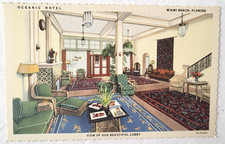 VTG 1939 MIAMI BEACH FL Advertising POSTCARD Beautiful Lobby OCEANIC HOTEL Mint picture