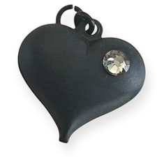 Black Matte Heart Pendant Crystal Accent Love Emo Punk Y2K Goth Grunge Charm picture