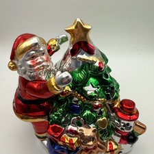 Vintage Don Mechanic Santa Claus Christmas Tree Tea Light Candle Holder Metallic picture