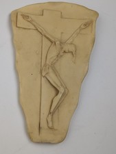 Vintage F.G.M. Italy Alabaster Resin Crucifix Wall Plaque Mid Century Modern picture