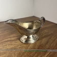 Vintage 70s Silver Plated Gravy Boat Old Sauce Serving Handle Pitcher Bowl 7.5
