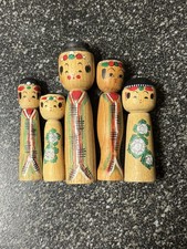 Kokeshi Dolls from Japan Set of 5 Vintage Traditional Handcrafted Wood picture