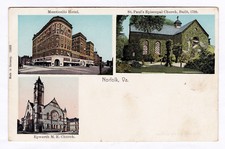 1901 Norfolk VA 3 Views Postcard Monticello Hotel/St. Paul's/Epworth M.E. Church picture