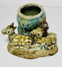 Vintage Mid Century Kitschy Glazed Ceramic Deer Fawn Planter Cottagecore picture