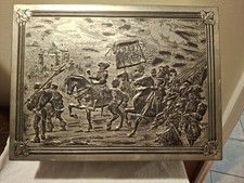 Vintage Scholler Metal Cookie Tin Germany Soldiers Horses Hinged Lid picture